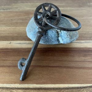 Metal skeleton key on ring